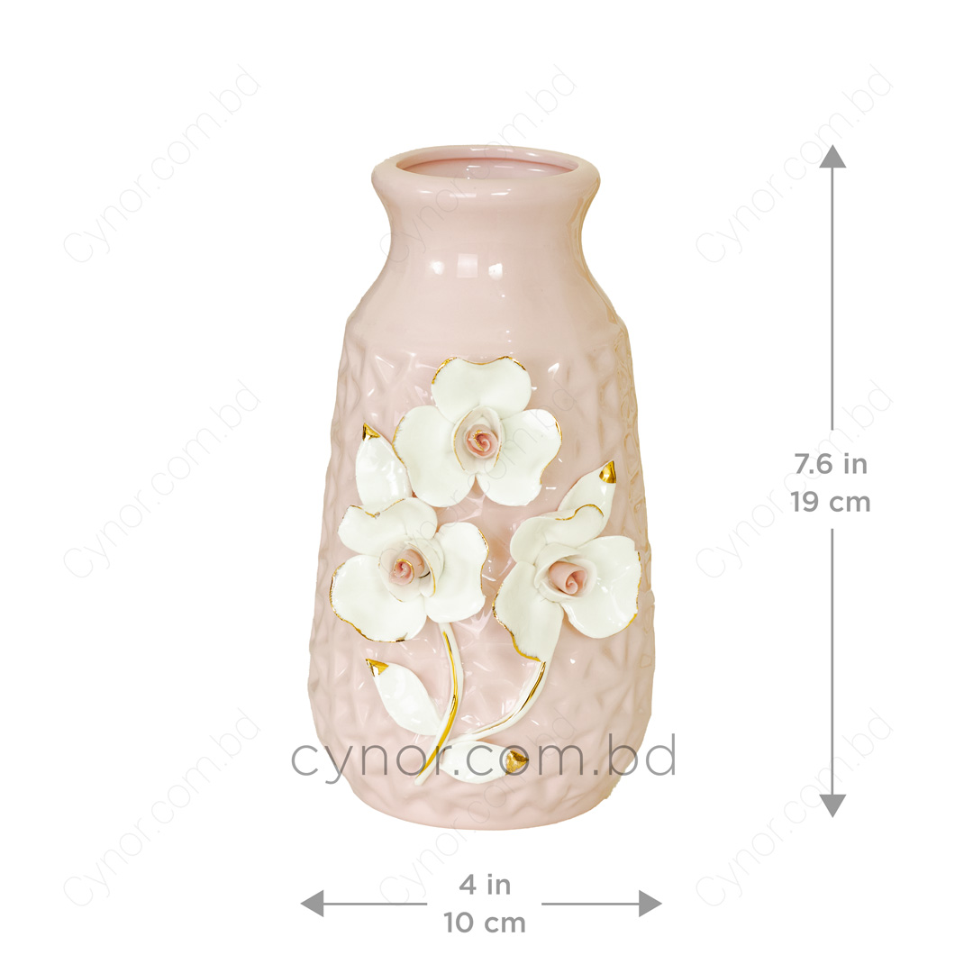 HD249-Pink-Ceramic Porcelain Pink Vase White Floral Design (3)