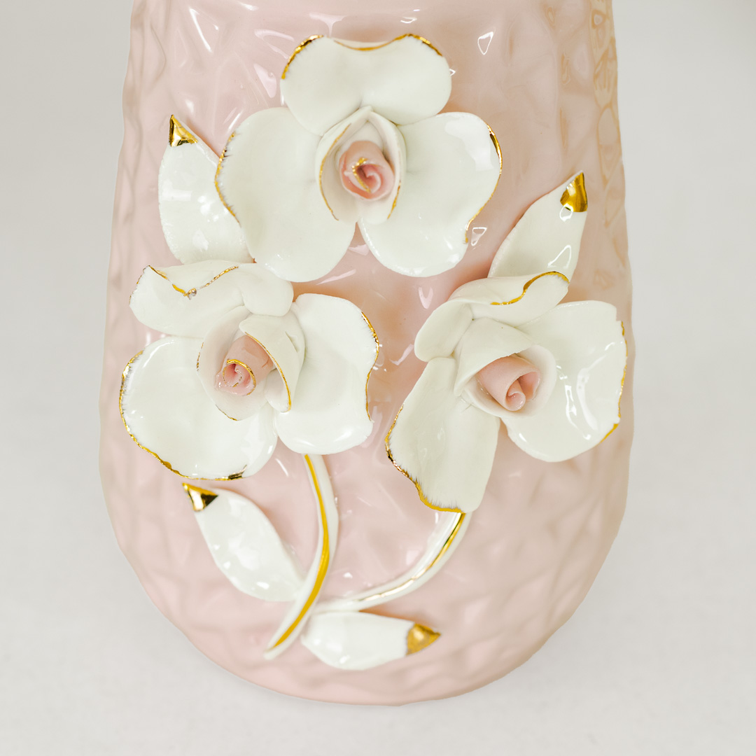 HD249-Pink-Ceramic Porcelain Pink Vase White Floral Design (4)