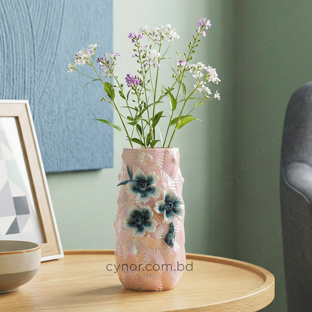 HD250-Pink-Ceramic Porcelain Pink Vase with Floral Design (1)