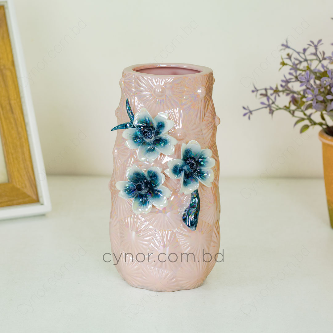 HD250-Pink-Ceramic Porcelain Pink Vase with Floral Design (3)