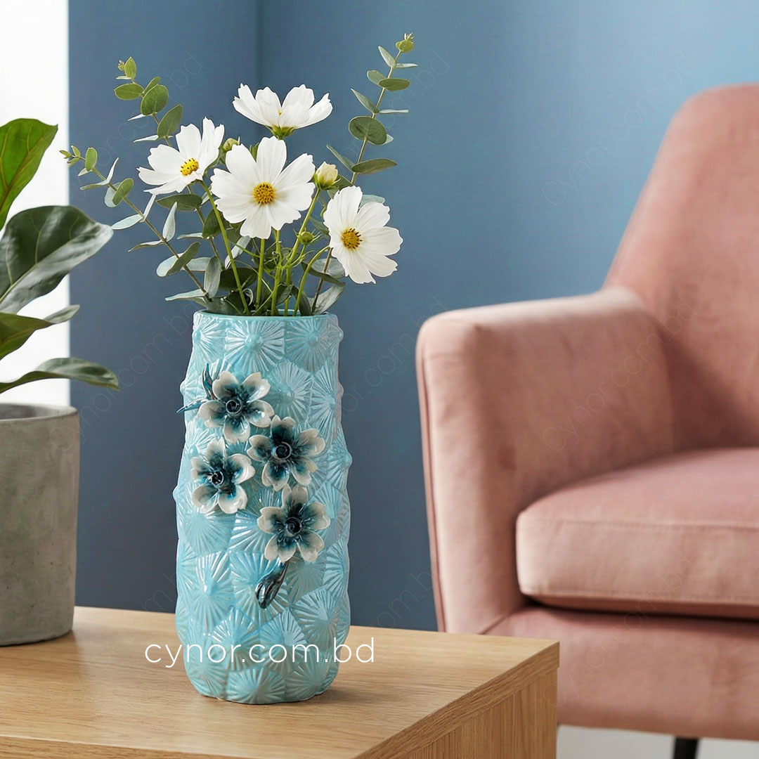 HD251-Blue-Blue Porcelain Ceramic Vase with Floral Design (1)