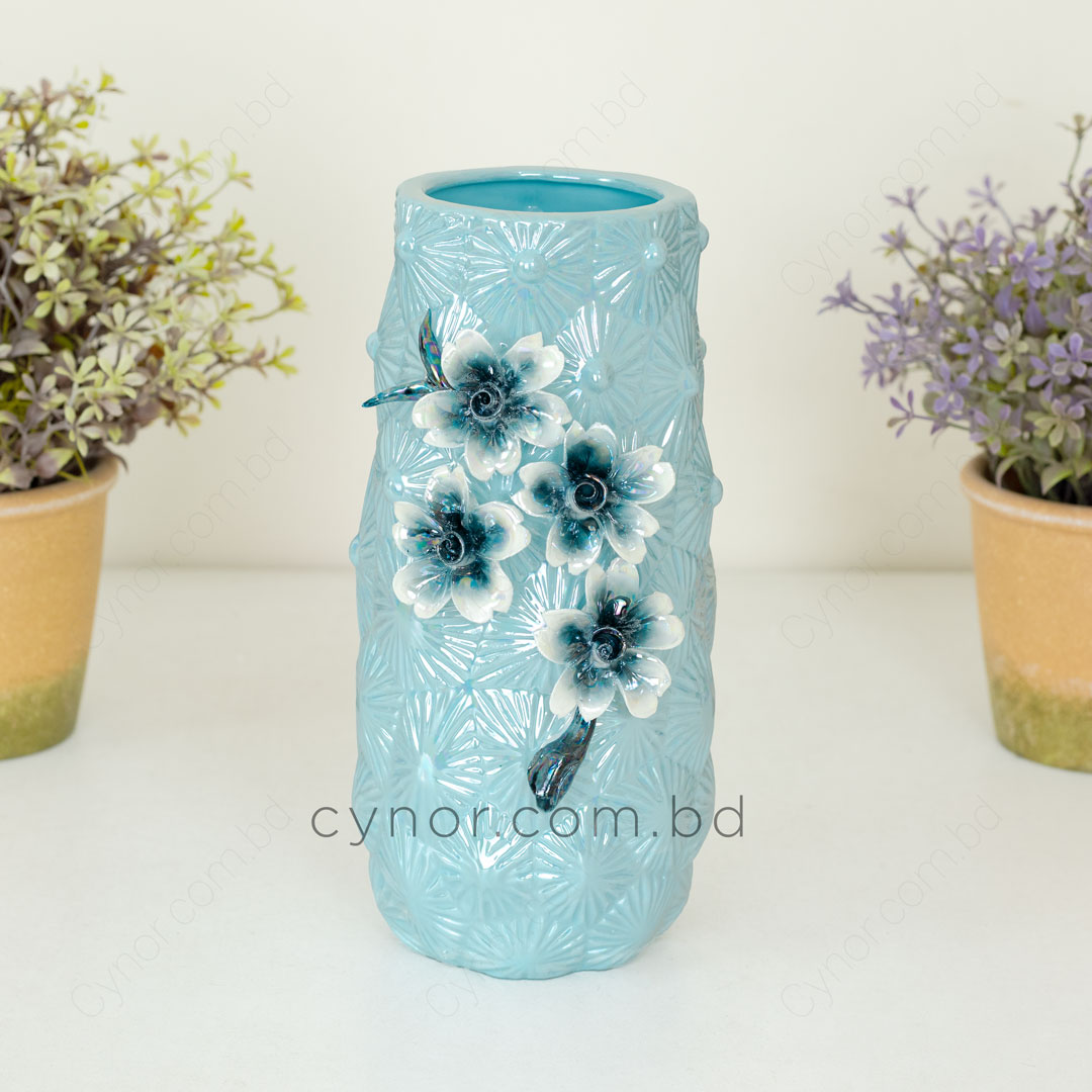 HD251-Blue-Blue Porcelain Ceramic Vase with Floral Design (2)