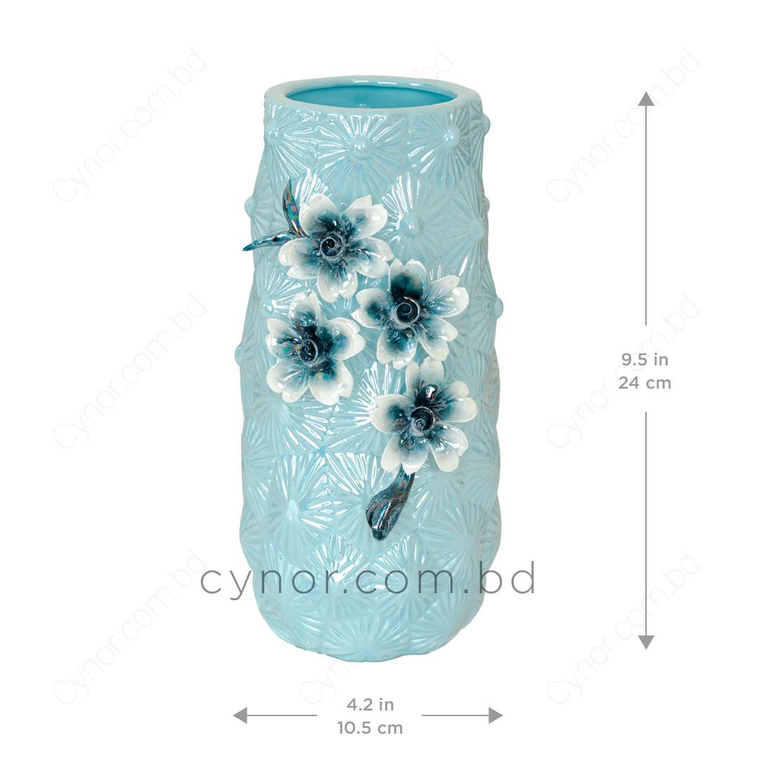 HD251-Blue-Blue Porcelain Ceramic Vase with Floral Design (5)