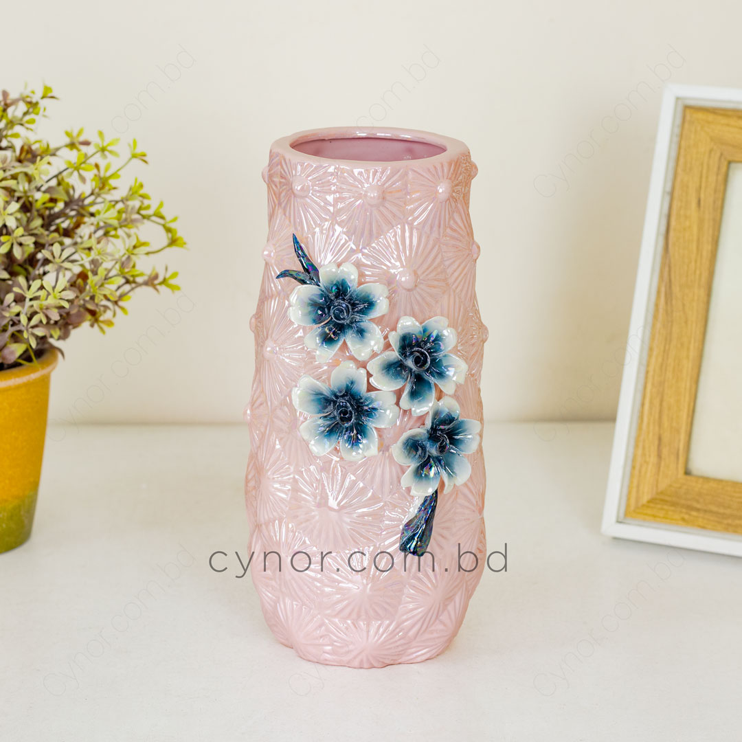 HD251-Pink-Pink Porcelain Ceramic Vase with Floral Design (2)
