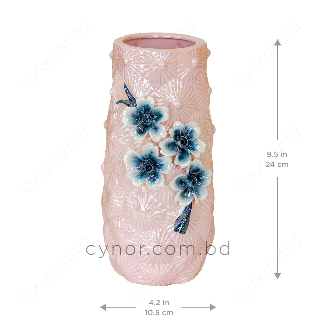 HD251-Pink-Pink Porcelain Ceramic Vase with Floral Design (5)