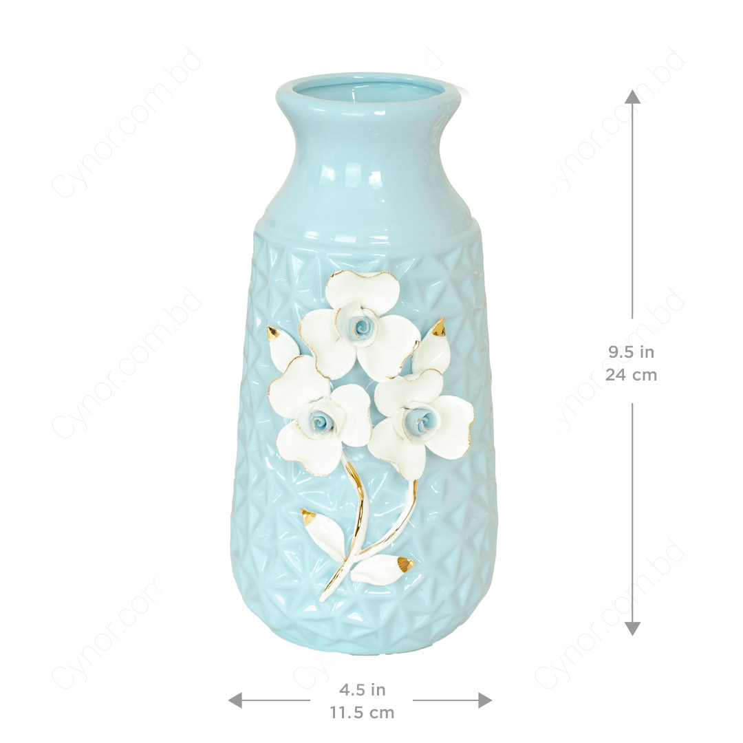 HD252-Blue-Blue Porcelain Ceramic Vase with Floral Design (2)