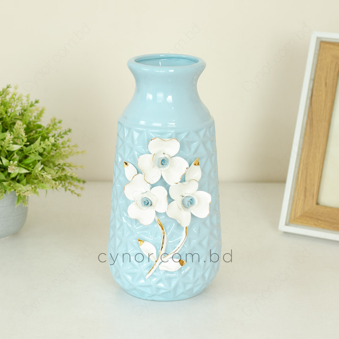 HD252-Blue-Blue Porcelain Ceramic Vase with Floral Design (3)