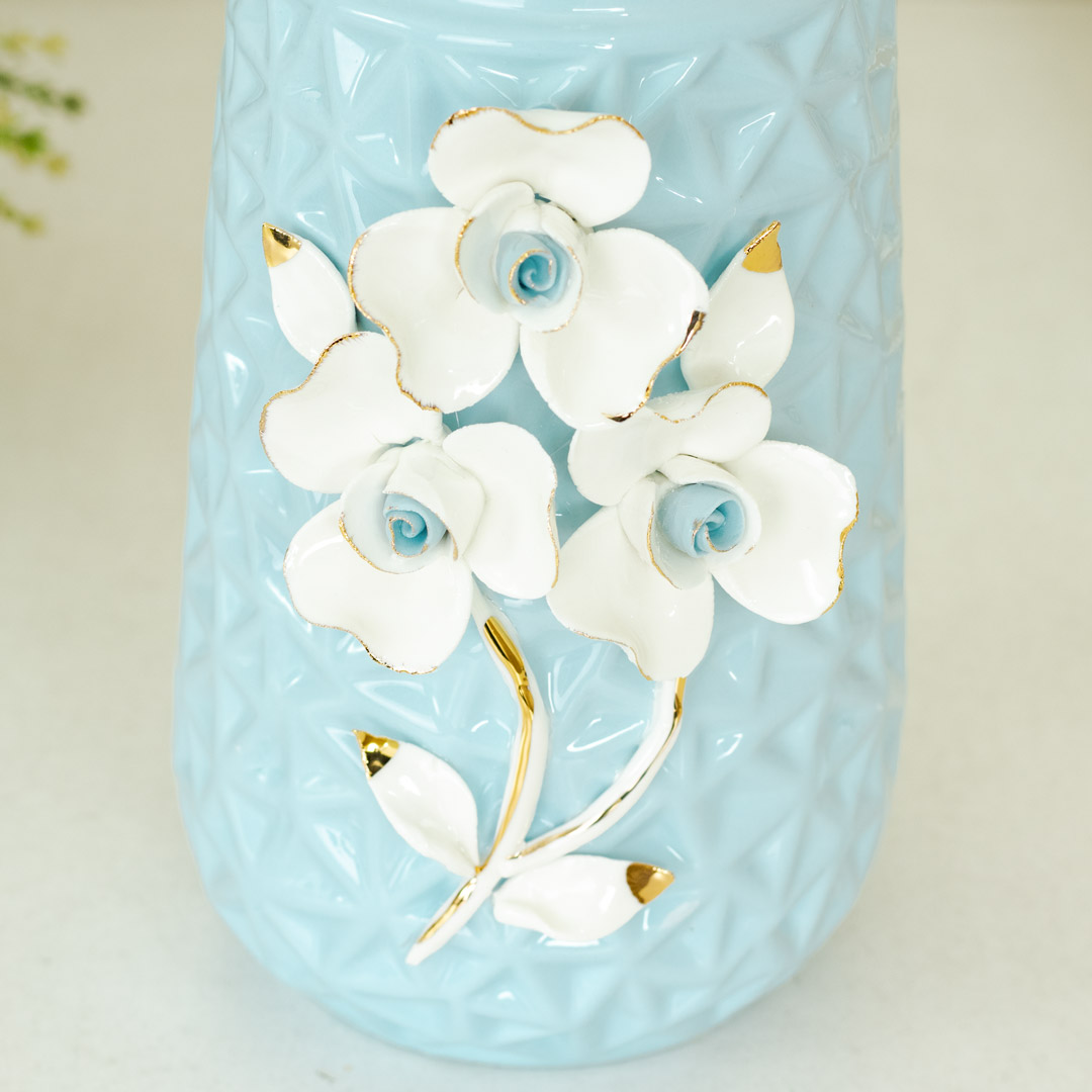 HD252-Blue-Blue Porcelain Ceramic Vase with Floral Design (4)