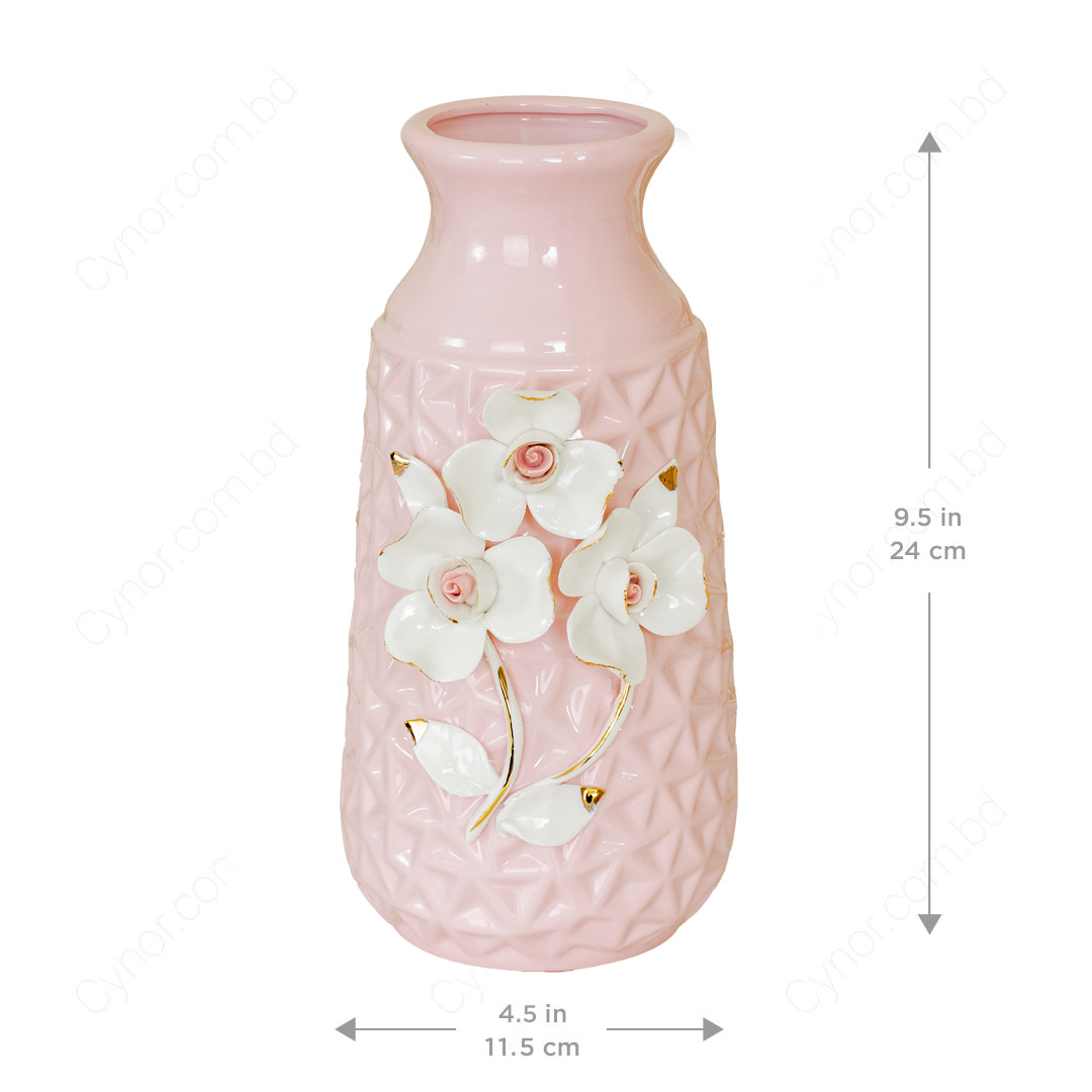 HD252-Pink-Pink Porcelain Ceramic Vase with Floral Design (2)