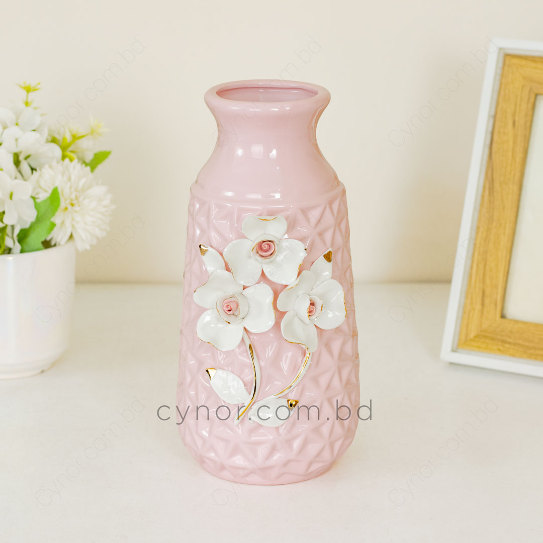 HD252-Pink-Pink Porcelain Ceramic Vase with Floral Design (3)