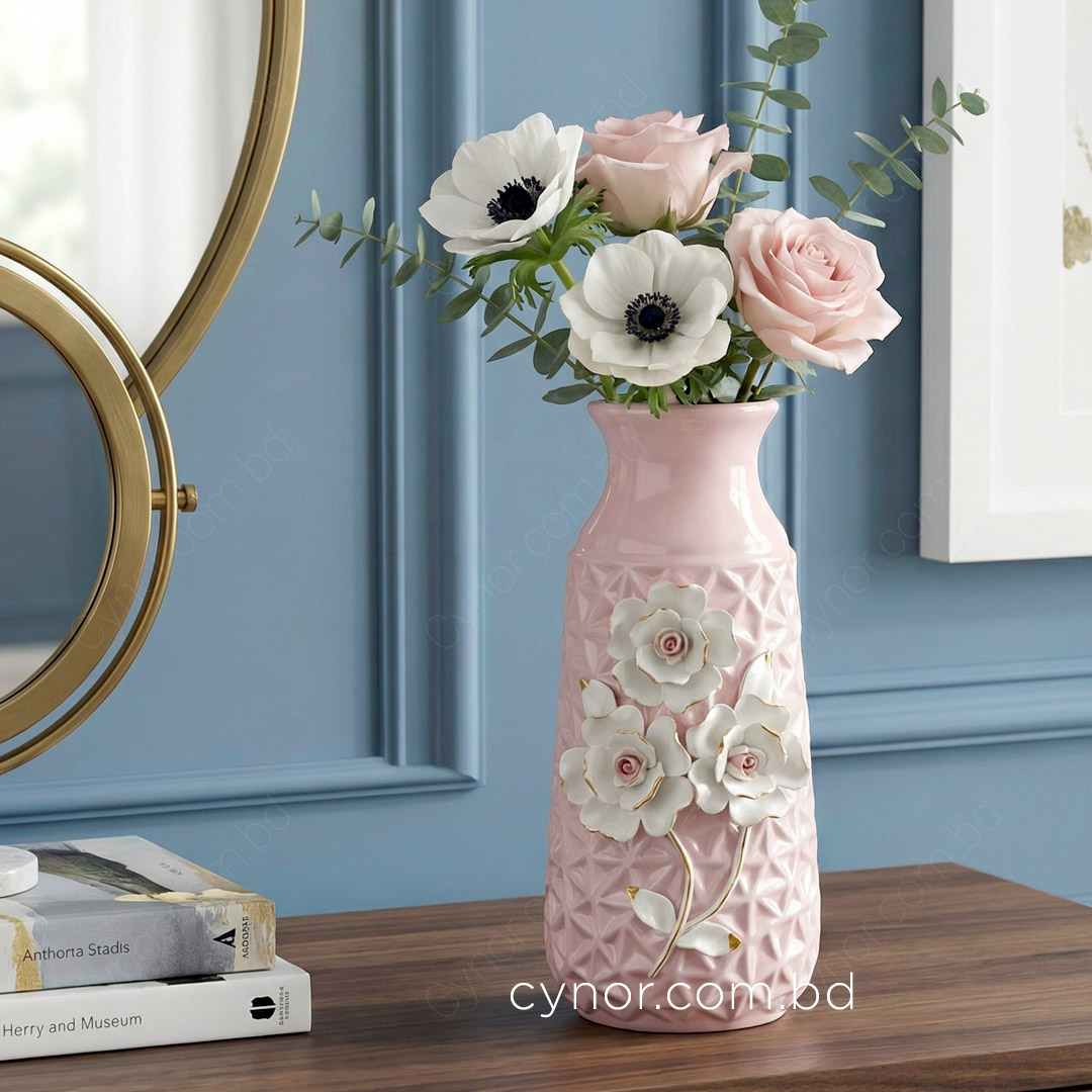 HD253-Pink-Pink Porcelain Ceramic Flower Vase Decorative Floral Design (1)
