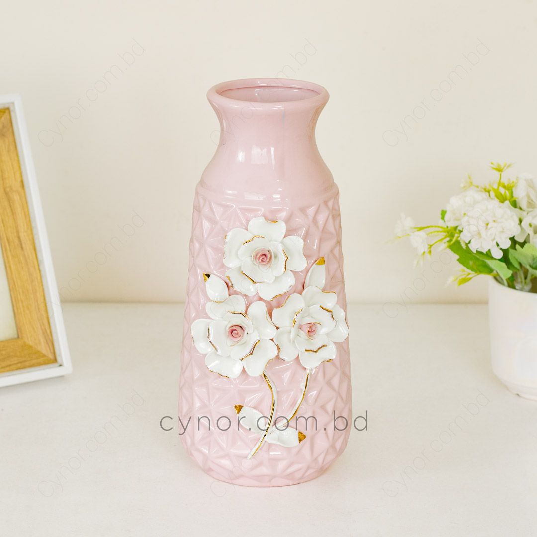 HD253-Pink-Pink Porcelain Ceramic Flower Vase Decorative Floral Design (2)