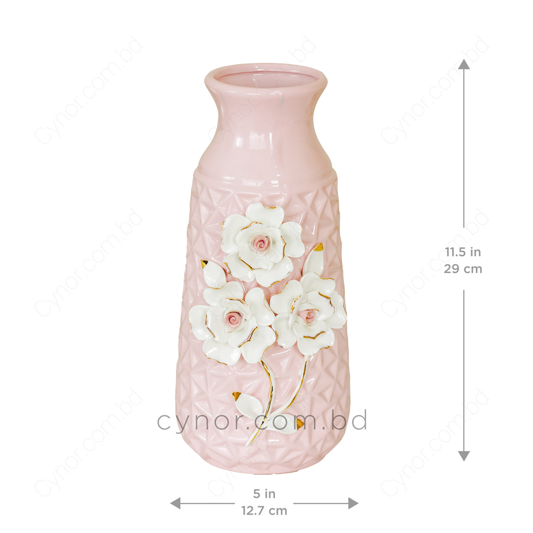 HD253-Pink-Pink Porcelain Ceramic Flower Vase Decorative Floral Design (5)
