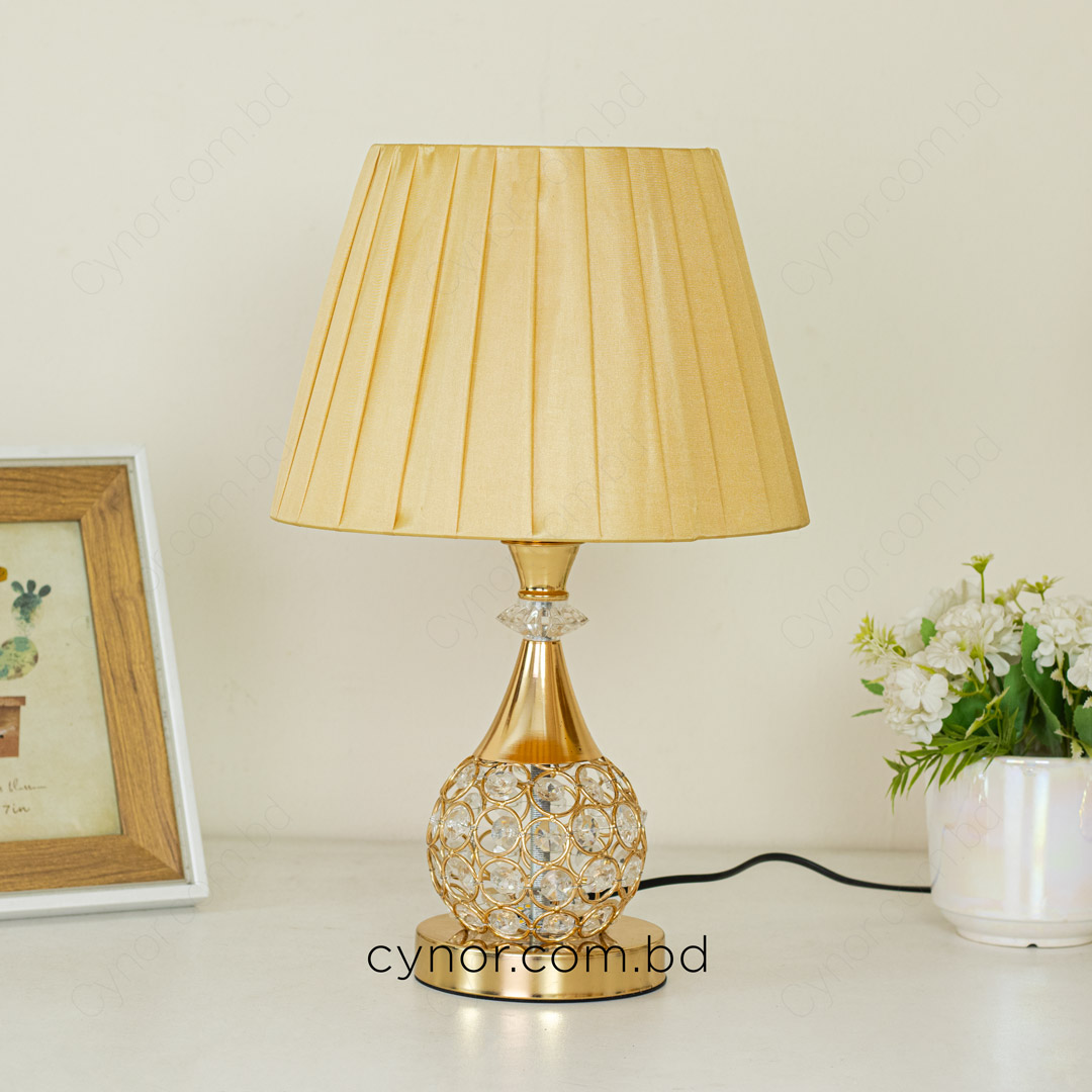 TL381-Golden Metal Table Lamp with Crystal Stone Design and Soft Gold Shade (2)