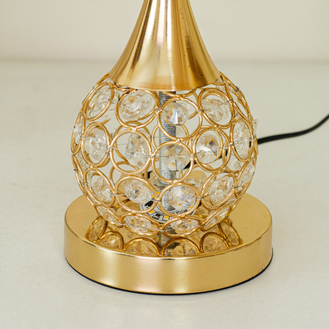 TL381-Golden Metal Table Lamp with Crystal Stone Design and Soft Gold Shade (5)