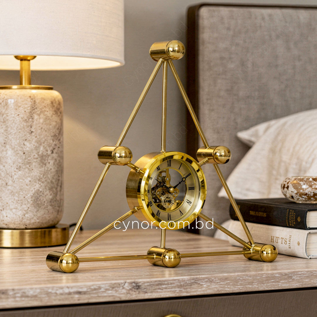 WC737-Luxury Golden Metal Table Clock Triangle Shape and Glass Dial (11)