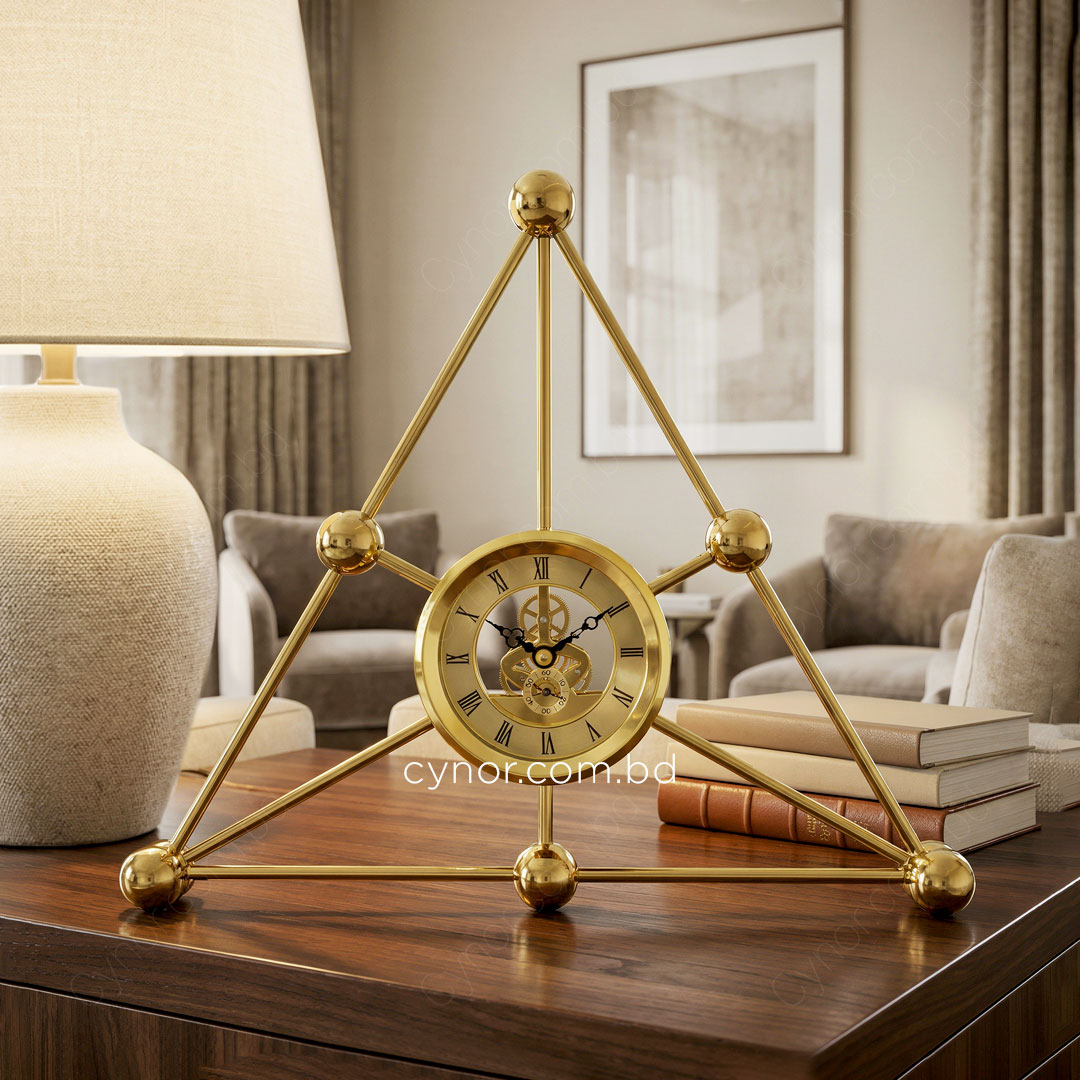 WC737-Luxury Golden Metal Table Clock Triangle Shape and Glass Dial (12)