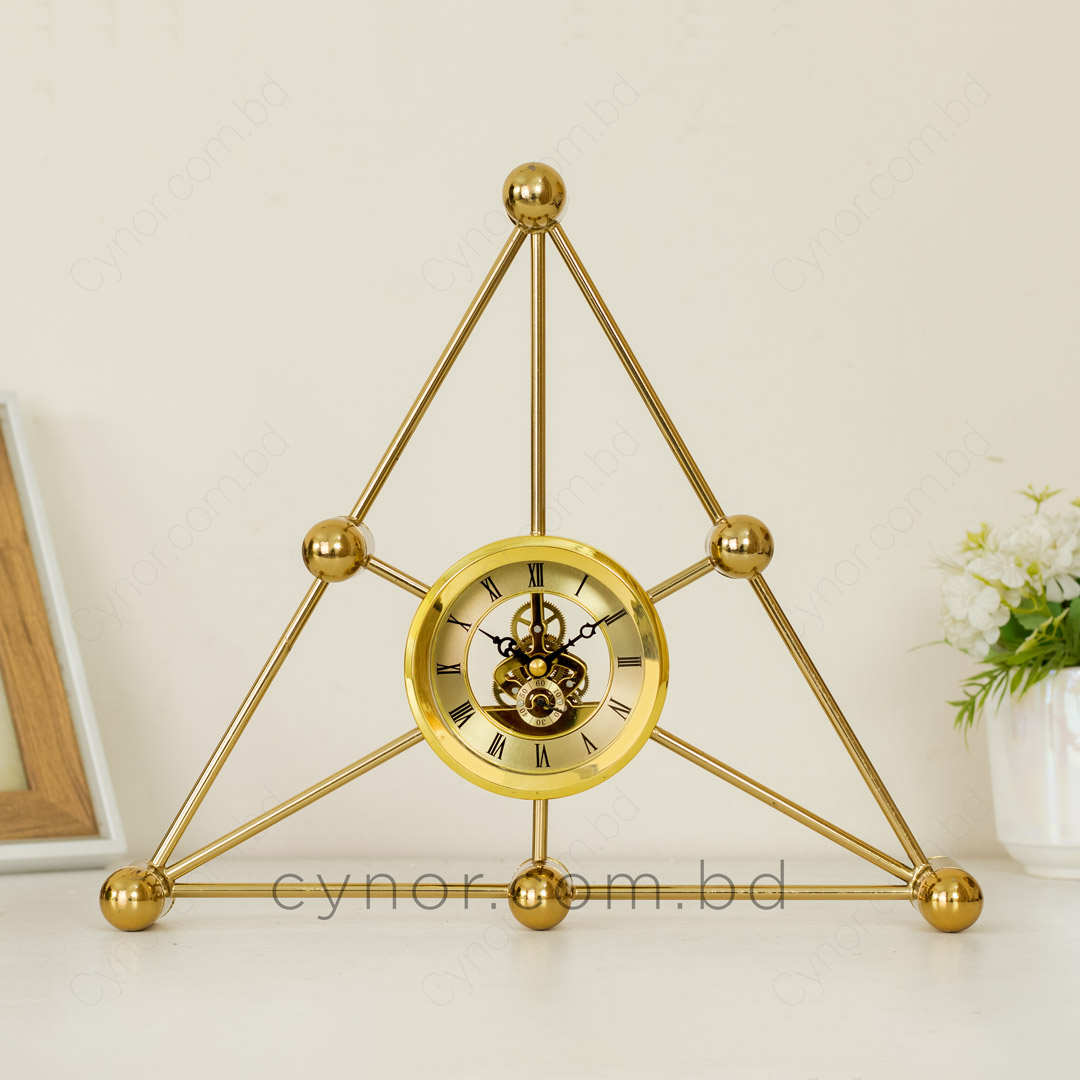 WC737-Luxury Golden Metal Table Clock Triangle Shape and Glass Dial (2)