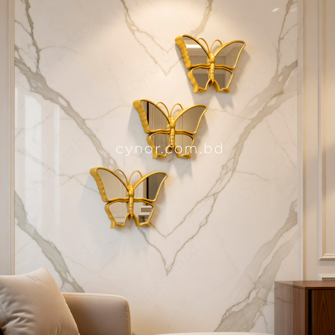 WR692-Golden 3 Piece Butterfly Mirror Set Fiber Wall Art Decor (1)