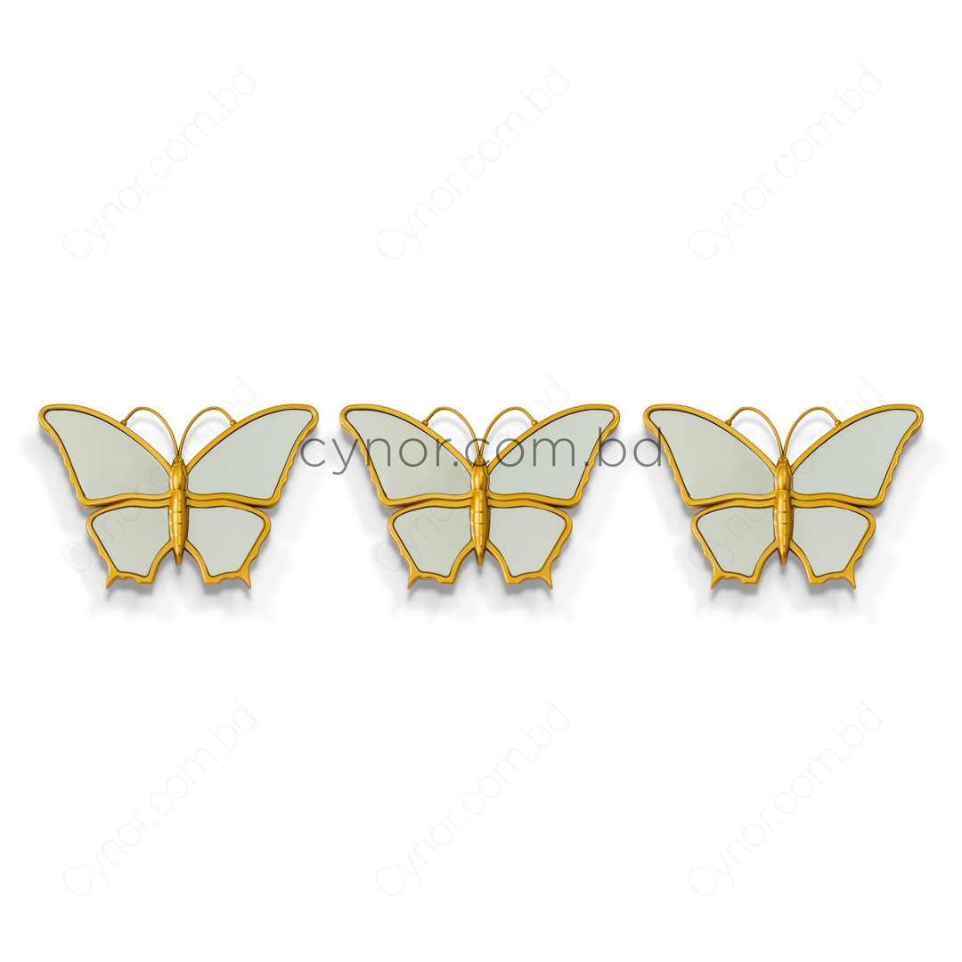 WR692-Golden 3 Piece Butterfly Mirror Set Fiber Wall Art Decor (12)