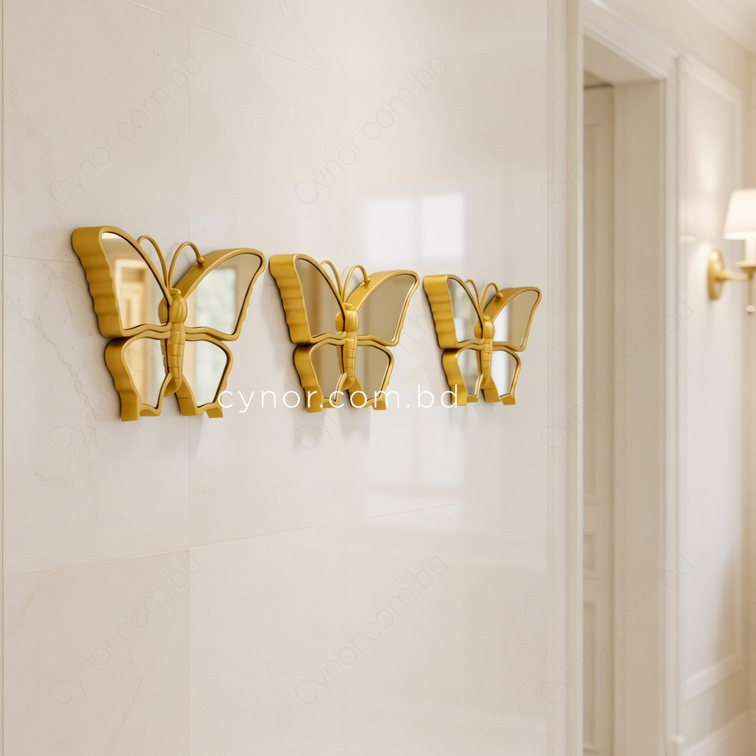 WR692-Golden 3 Piece Butterfly Mirror Set Fiber Wall Art Decor (18)