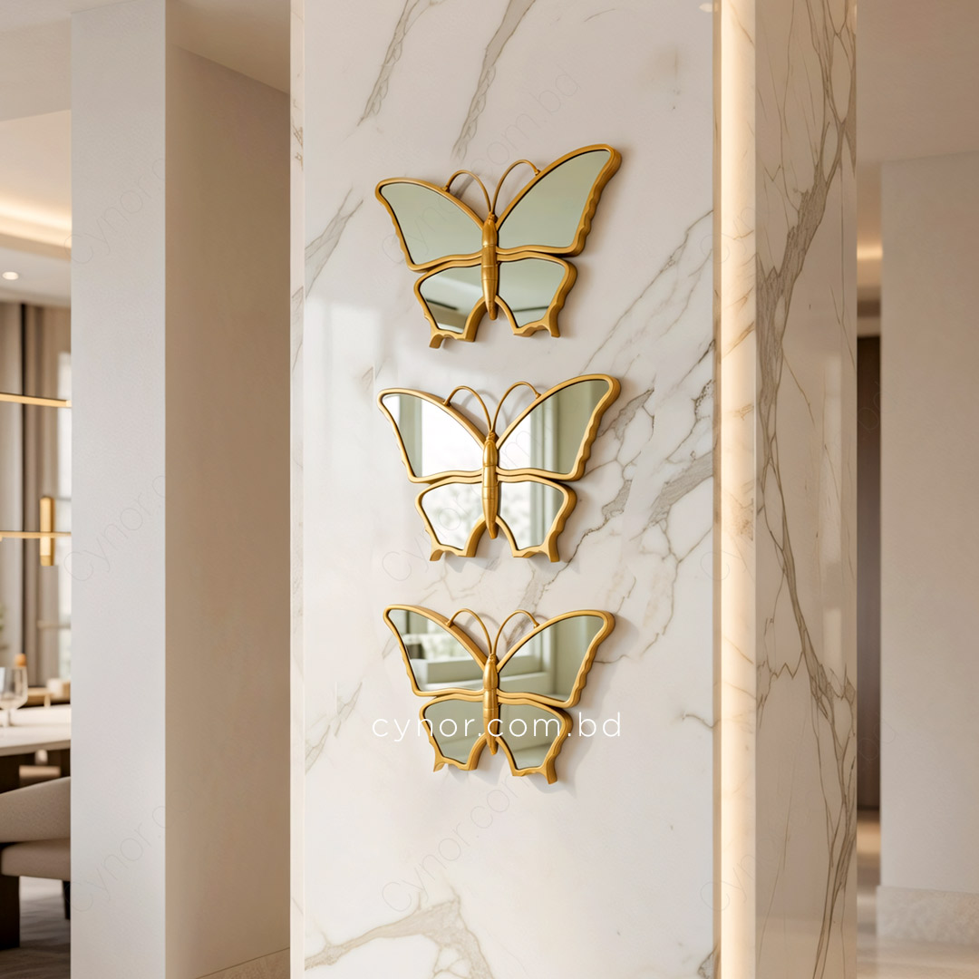 WR692-Golden 3 Piece Butterfly Mirror Set Fiber Wall Art Decor (6)