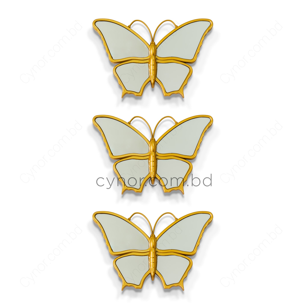 WR692-Golden 3 Piece Butterfly Mirror Set Fiber Wall Art Decor (7)