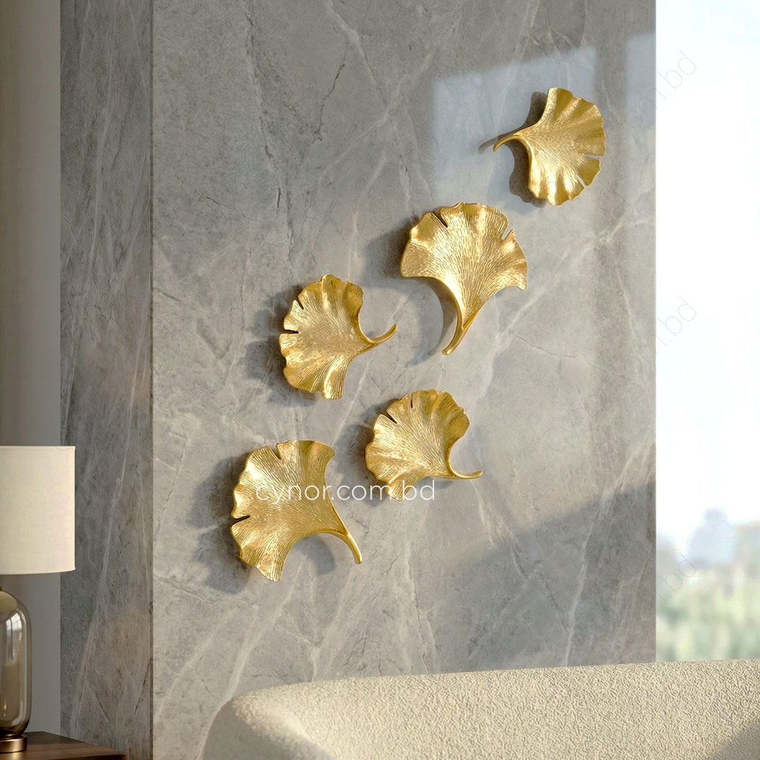 WR694-5 Piece Ginkgo Leaf Golden Fiber Wall Art Set (1)