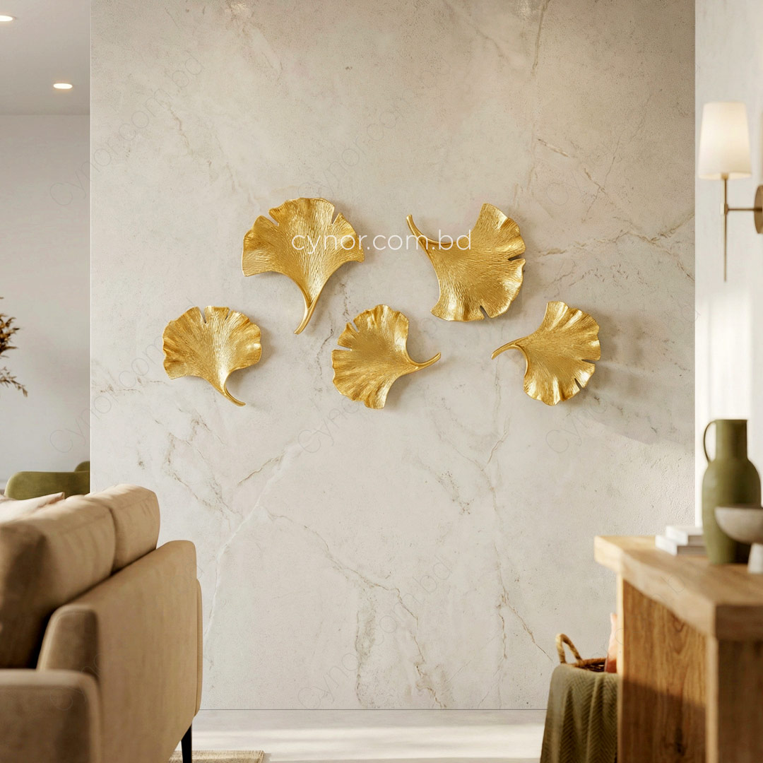 WR694-5 Piece Ginkgo Leaf Golden Fiber Wall Art Set (12)