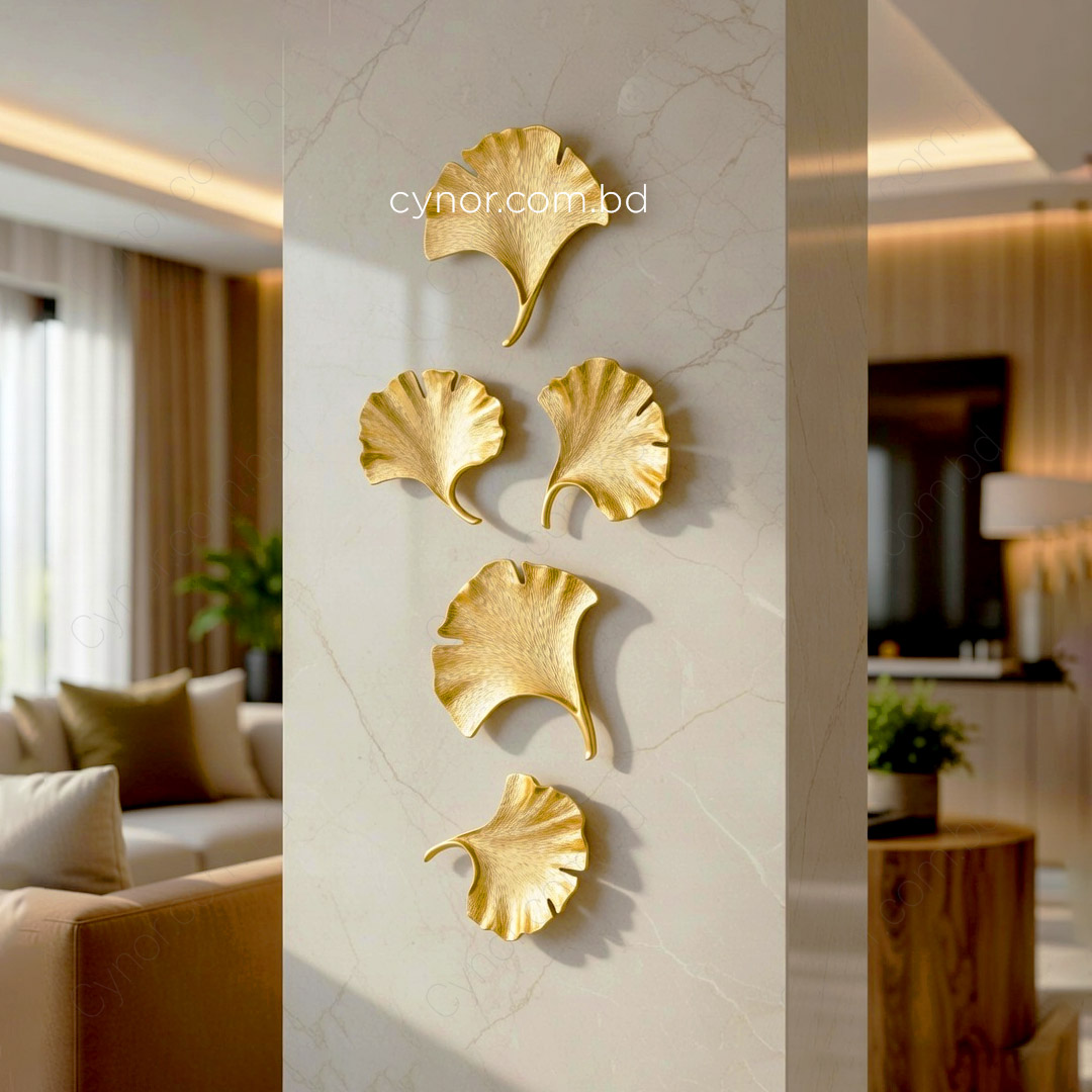 WR694-5 Piece Ginkgo Leaf Golden Fiber Wall Art Set (2)
