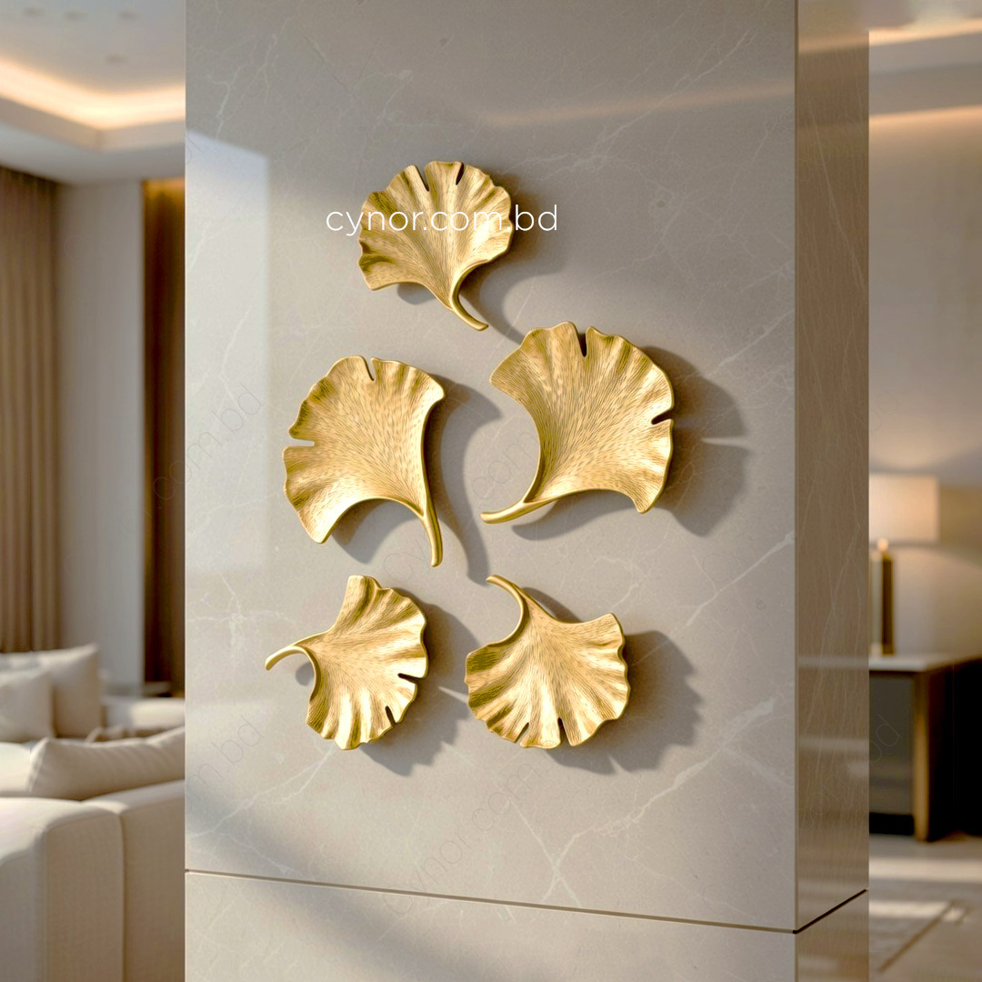 WR694-5 Piece Ginkgo Leaf Golden Fiber Wall Art Set (3)