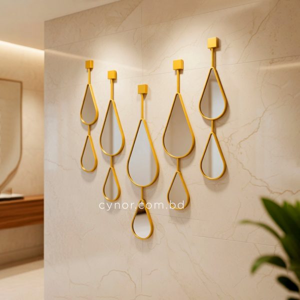 5-Piece Droplet Wall Mirror Set with Golden Fiber Frame