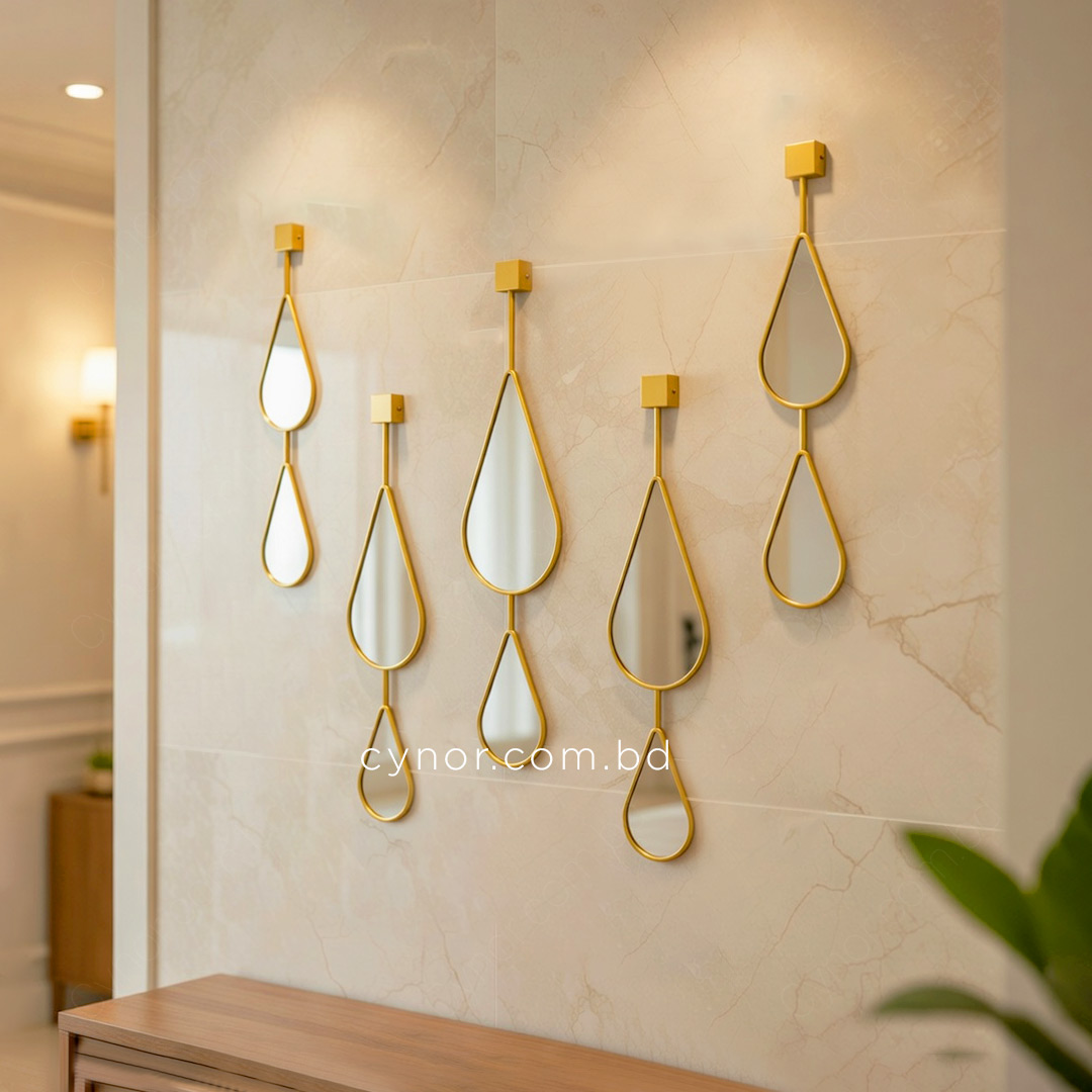 WR696-5-Piece Droplet Wall Mirror Set with Golden Fiber Frame (11)