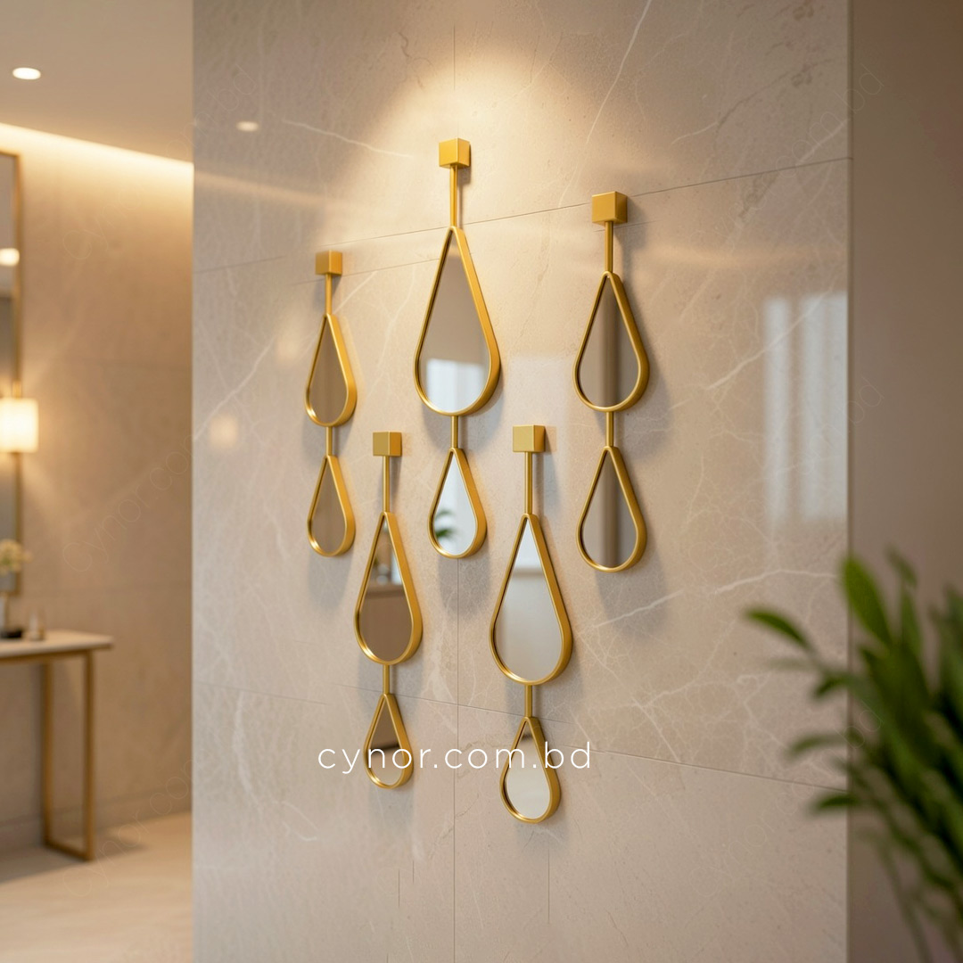 WR696-5-Piece Droplet Wall Mirror Set with Golden Fiber Frame (12)
