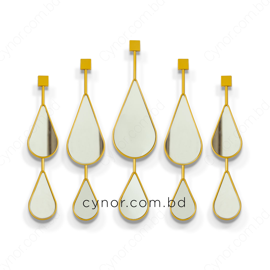 WR696-5-Piece Droplet Wall Mirror Set with Golden Fiber Frame (6)