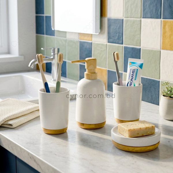 White Porcelain Ceramic 4 Piece Bathroom Accessory Set