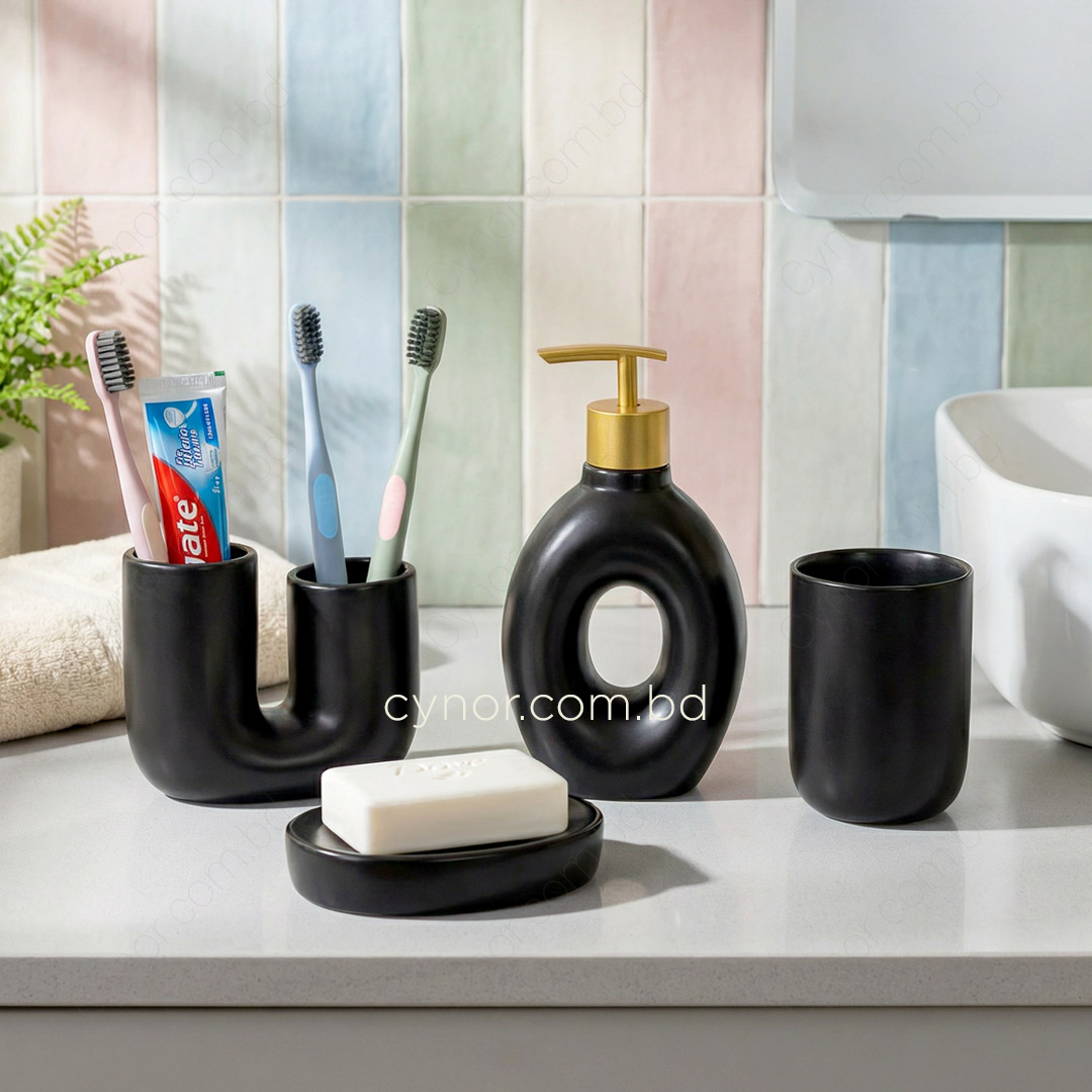 KC226-Black-Black Porcelain Ceramic Bathroom Accessory Set 4 Pieces (1)