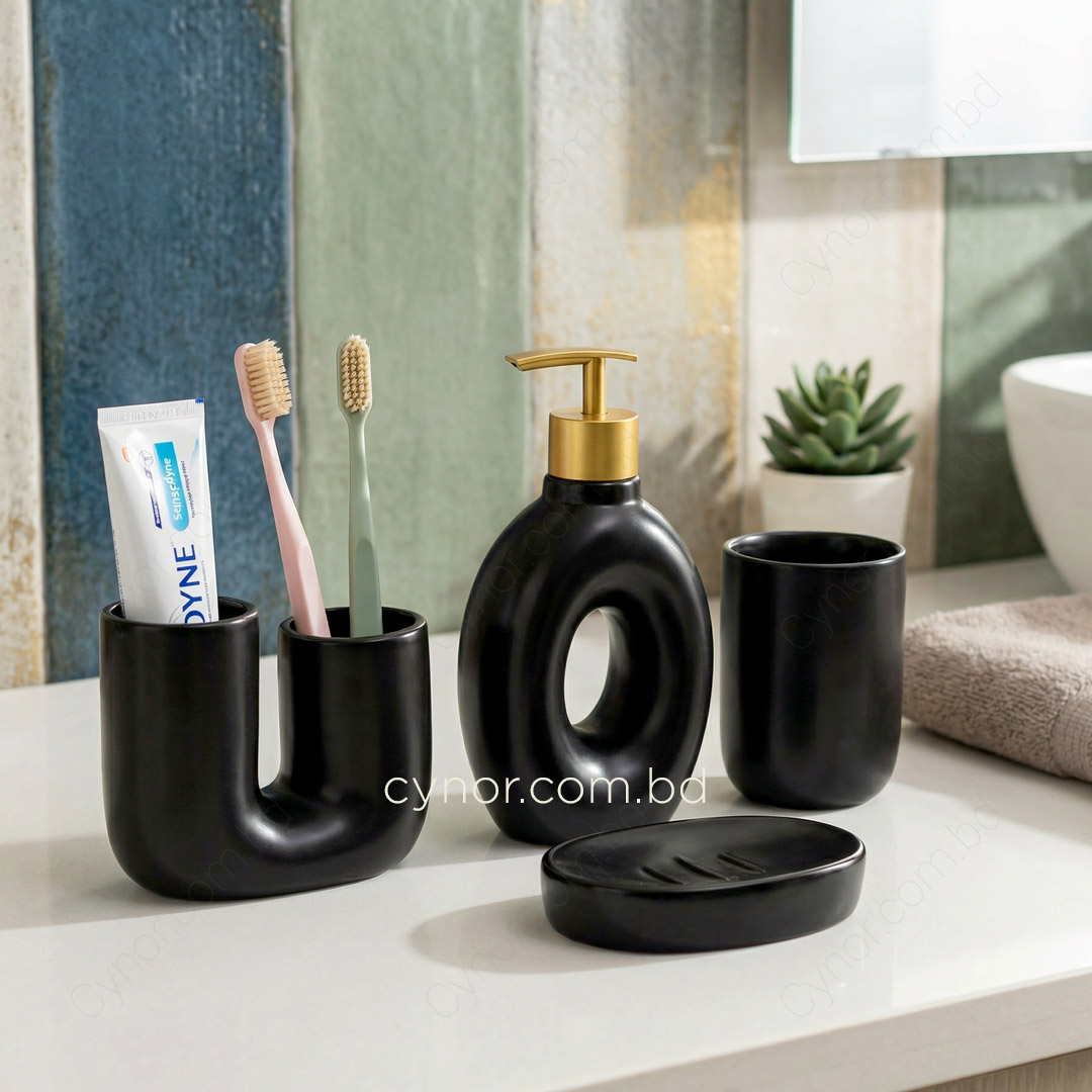 KC226-Black-Black Porcelain Ceramic Bathroom Accessory Set 4 Pieces (2)
