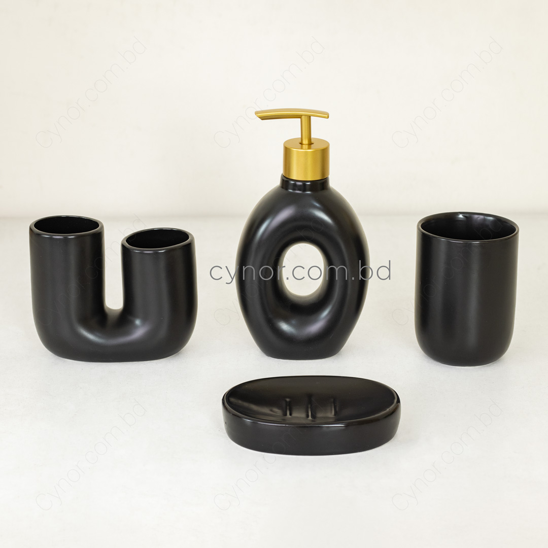 KC226-Black-Black Porcelain Ceramic Bathroom Accessory Set 4 Pieces (3)