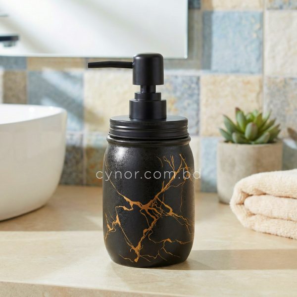 Porcelain Ceramic Soap, Shampoo and Lotion Dispenser Black Golden