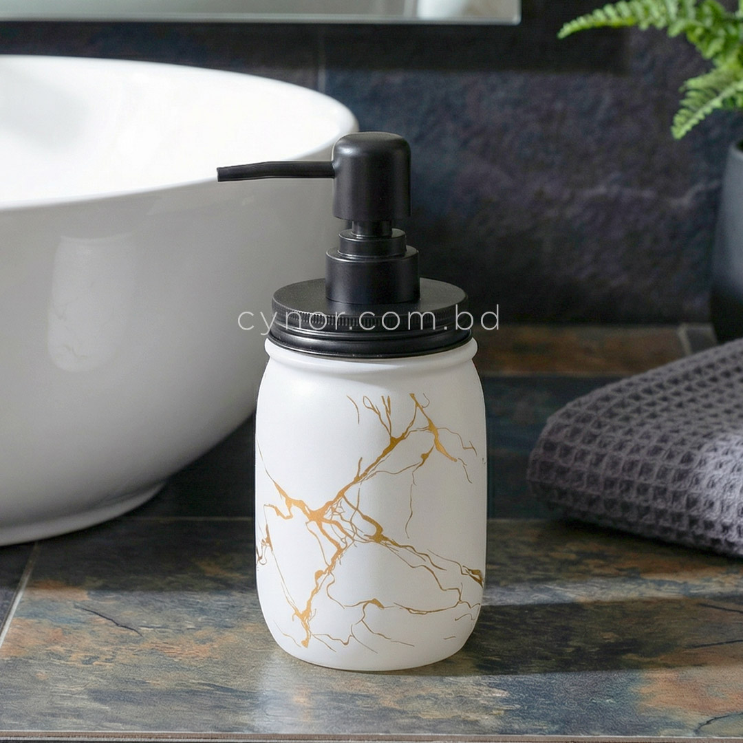 KC234-White-Porcelain Ceramic Soap, Shampoo and Lotion Dispenser White Golden (1)
