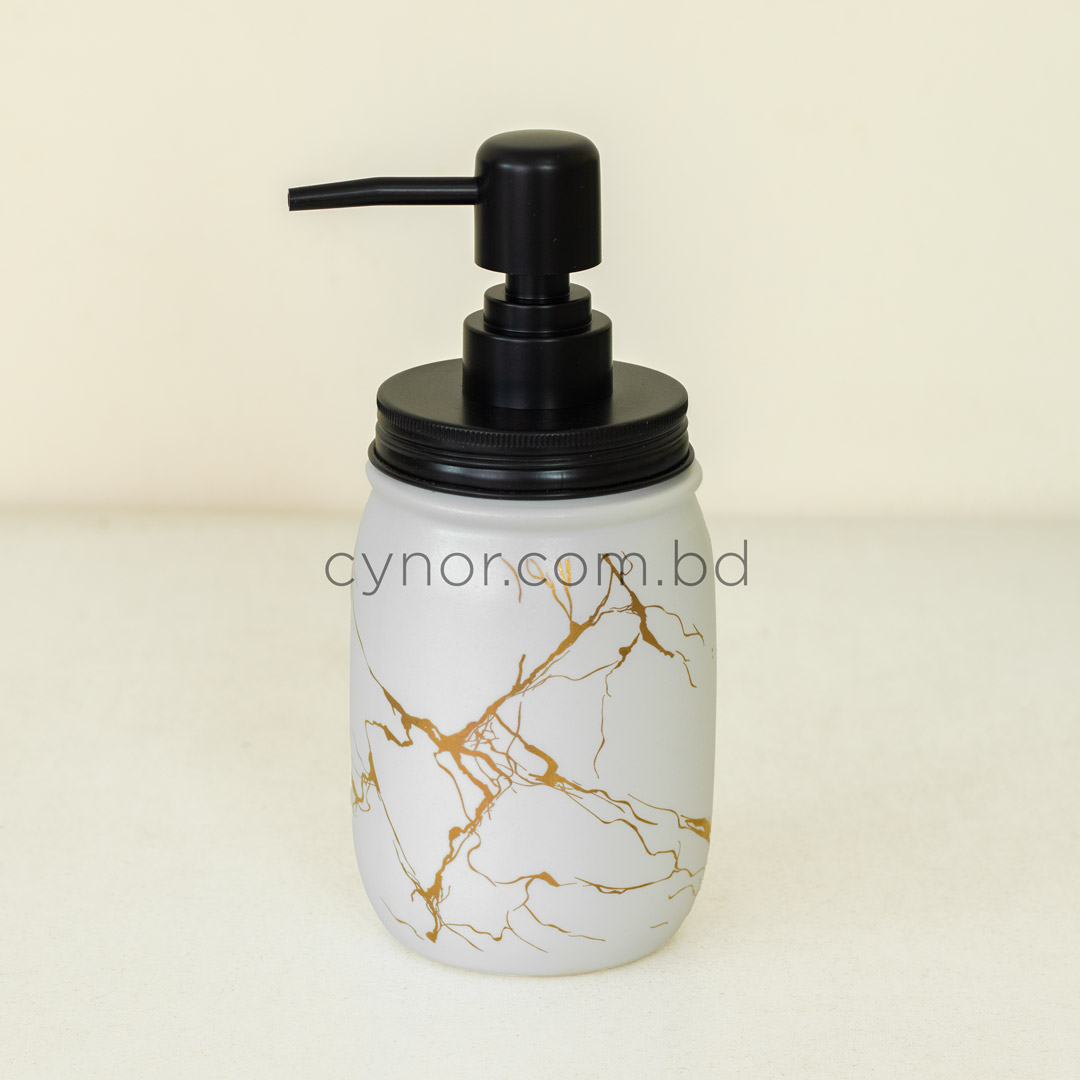 KC234-White-Porcelain Ceramic Soap, Shampoo and Lotion Dispenser White Golden (2)