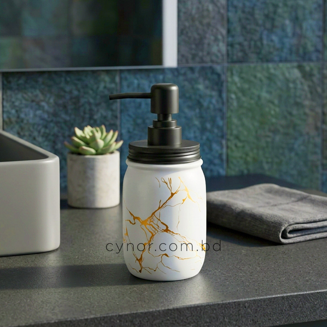 KC234-White-Porcelain Ceramic Soap, Shampoo and Lotion Dispenser White Golden (5)
