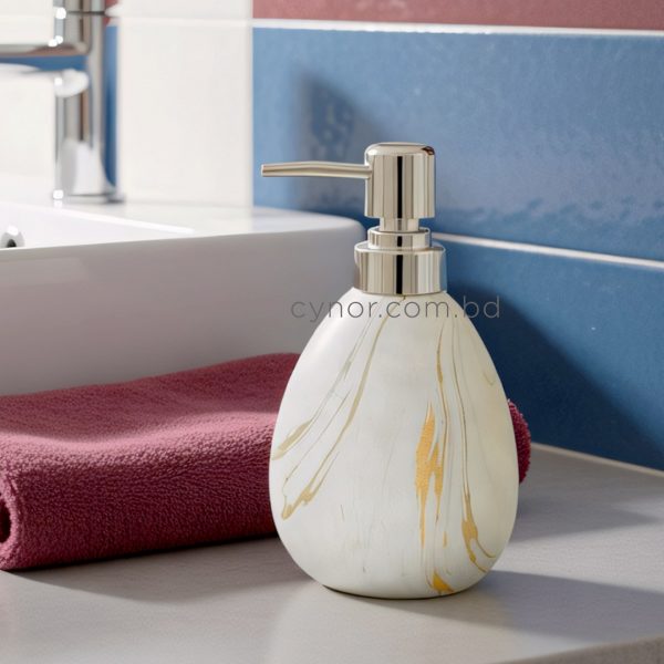 White Porcelain Ceramic Soap Shampoo Lotion Dispenser Marble Like Design