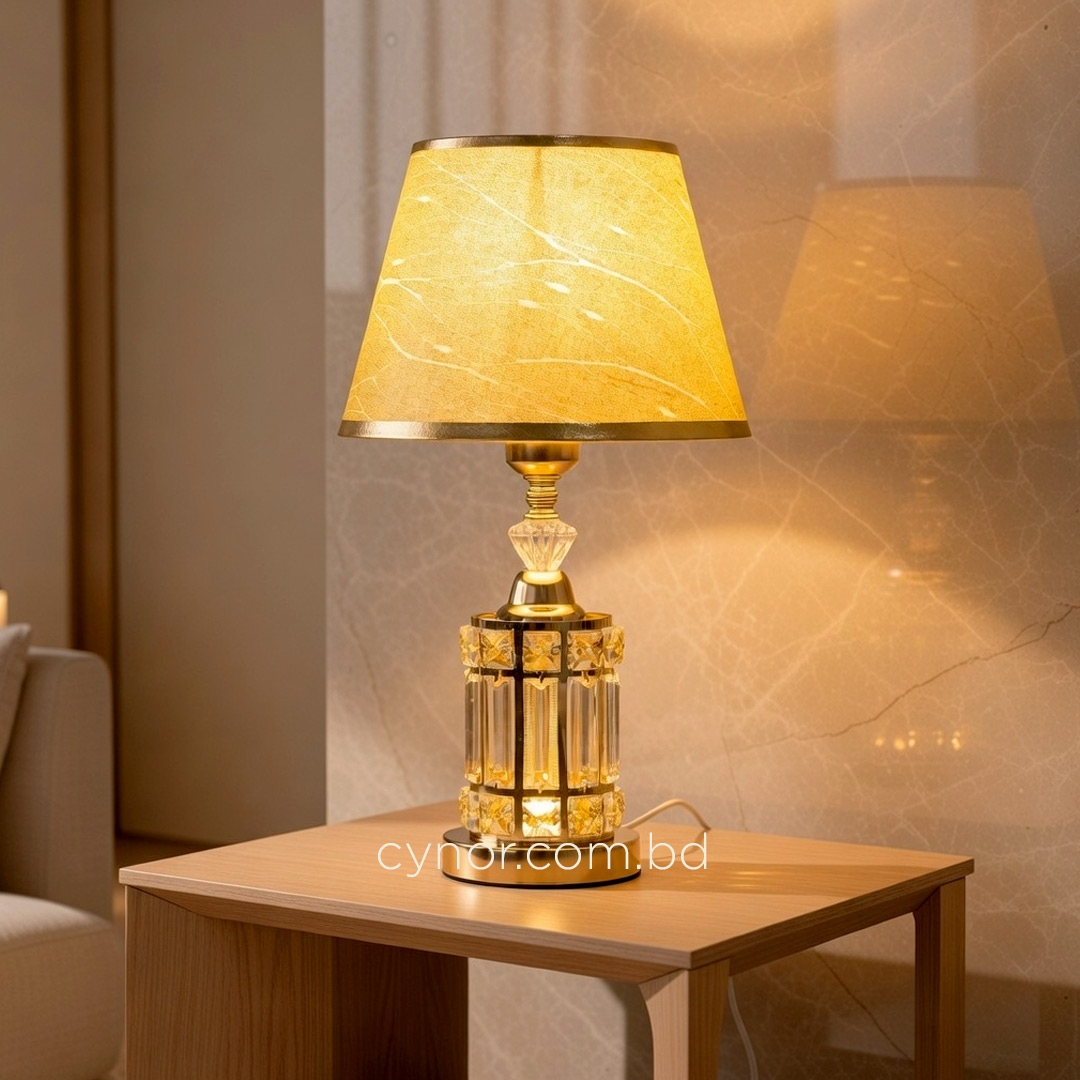 TL385-Golden Metal Table Lamp with Crystal Design and Brown Plastic Shade (1)