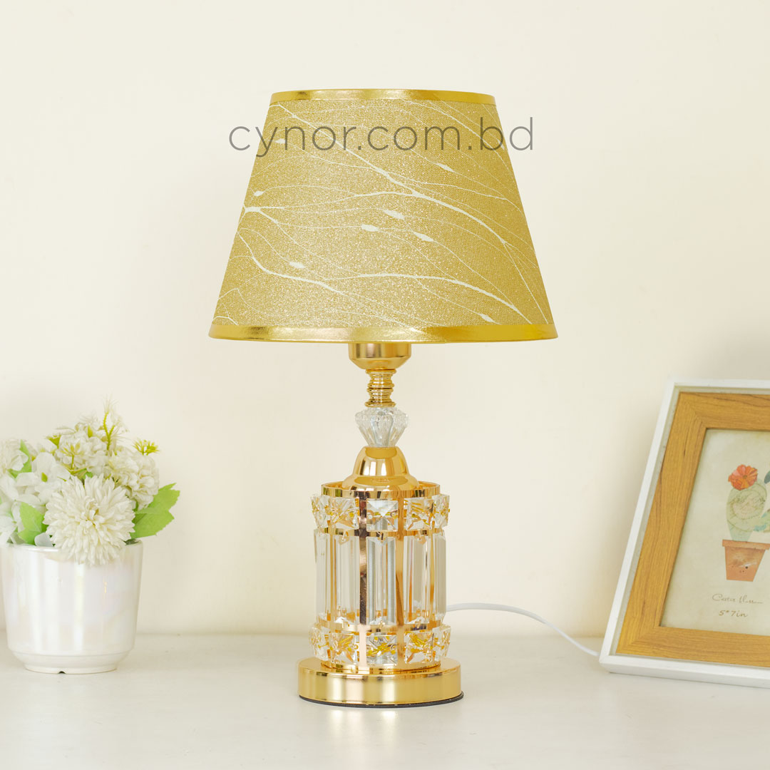 TL385-Golden Metal Table Lamp with Crystal Design and Brown Plastic Shade (2)