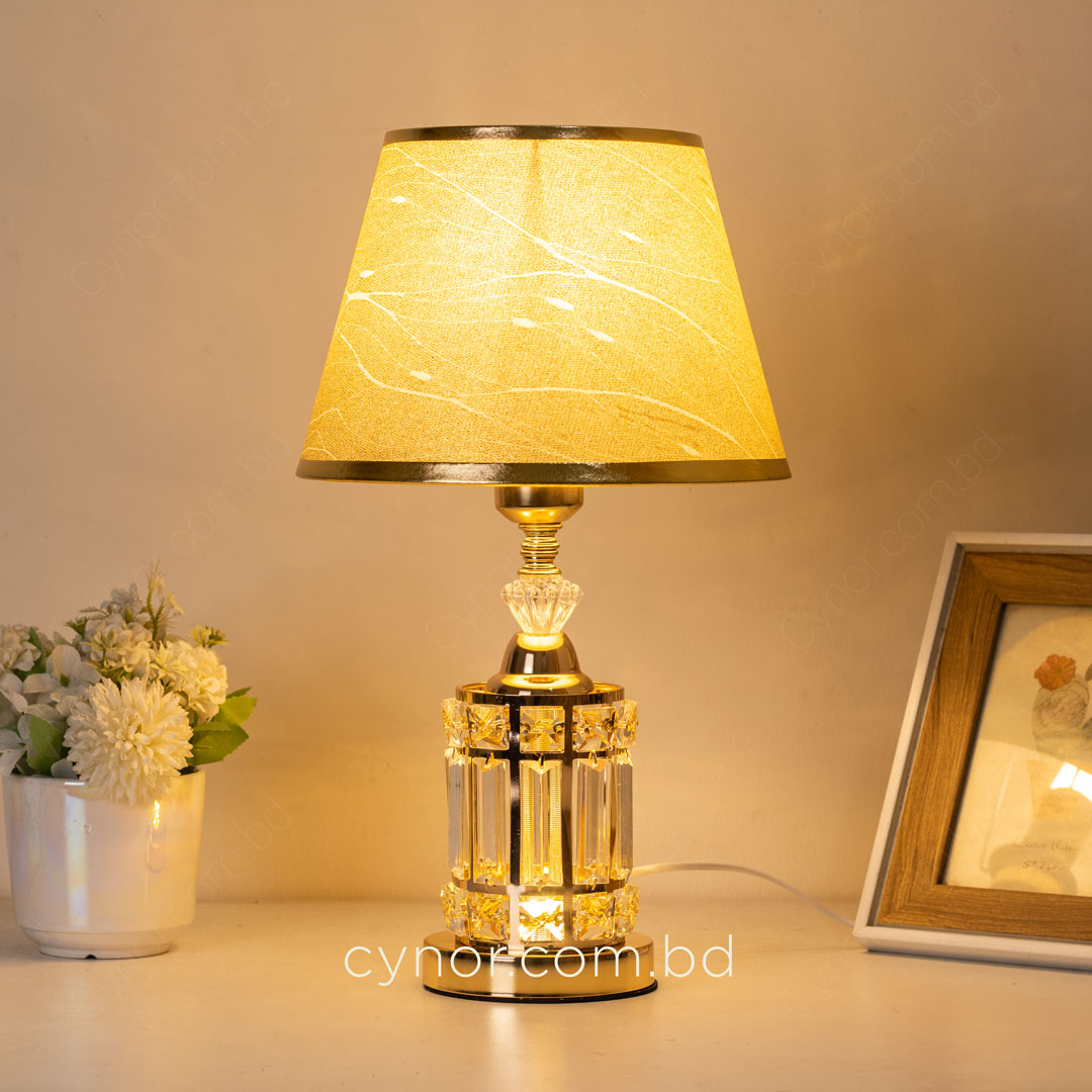TL385-Golden Metal Table Lamp with Crystal Design and Brown Plastic Shade (3)