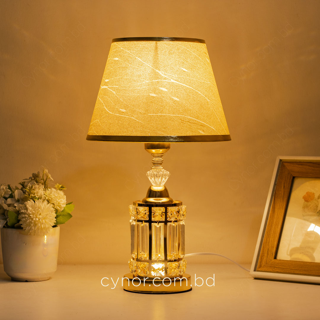 TL385-Golden Metal Table Lamp with Crystal Design and Brown Plastic Shade (4)