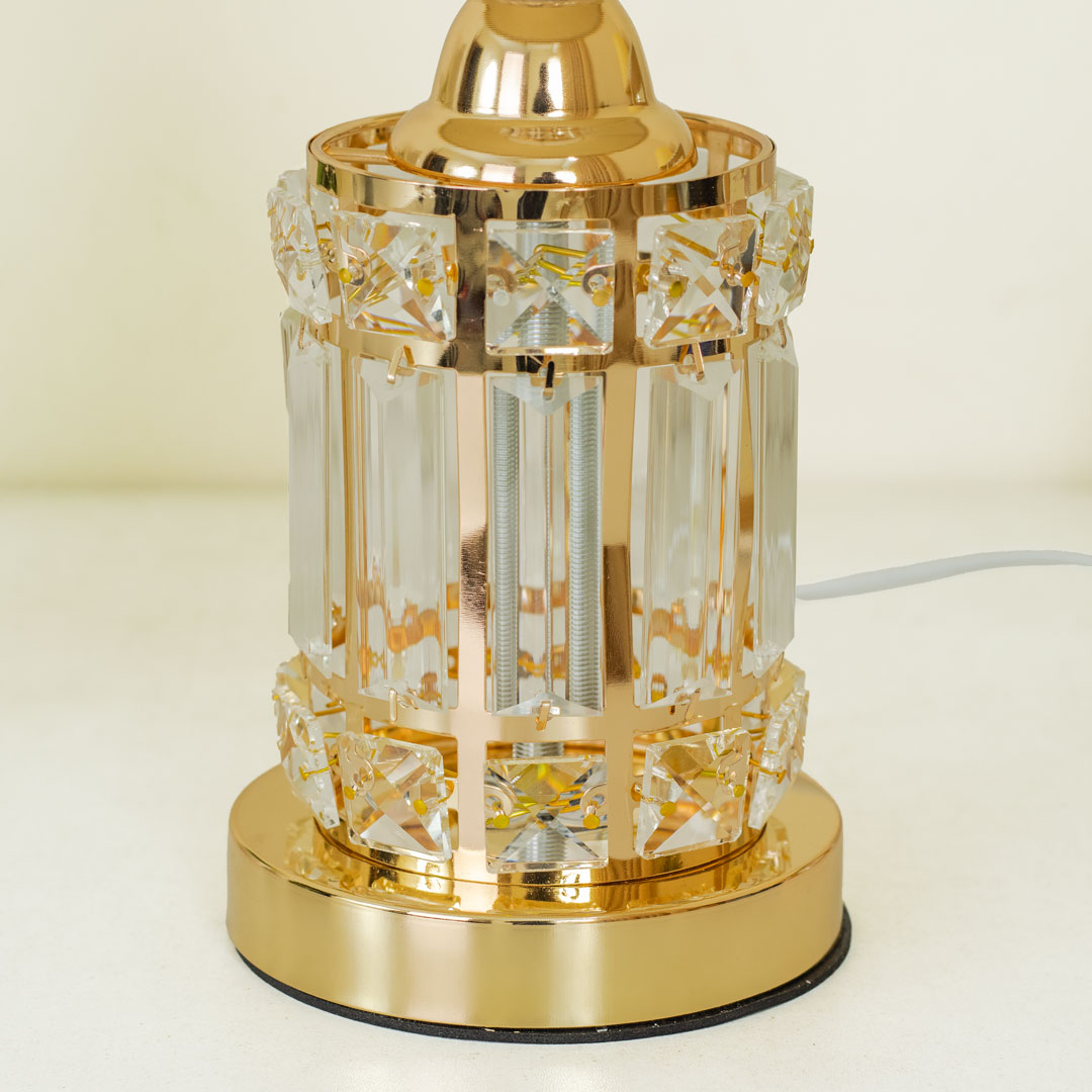 TL385-Golden Metal Table Lamp with Crystal Design and Brown Plastic Shade (7)