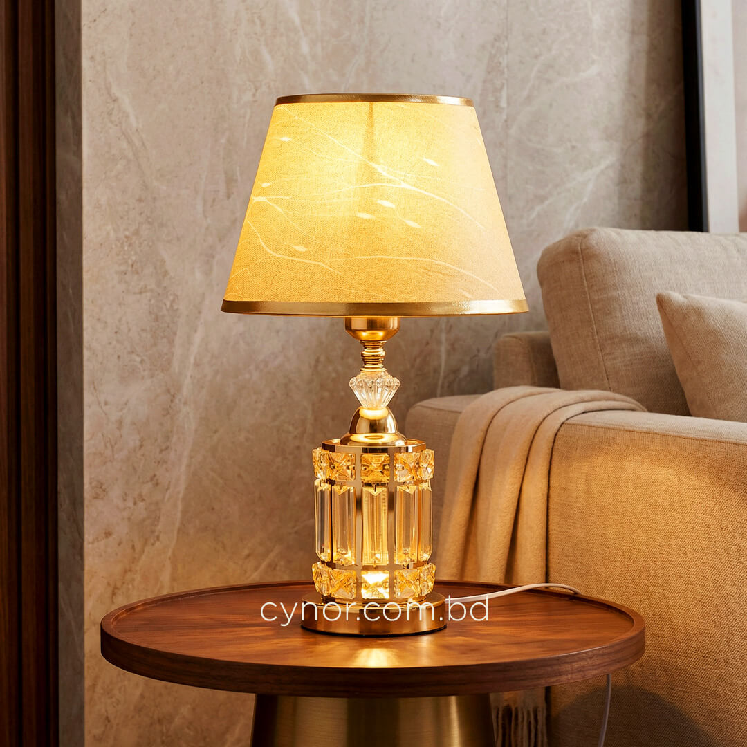 TL385-Golden Metal Table Lamp with Crystal Design and Brown Plastic Shade (8)